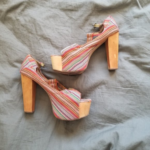 Jeffrey Cambell Foxy Multicolored Canvas Chunky Heels - Picture 3 of 7